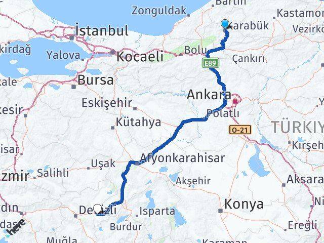 Karabük Bozkurt Denizli Arası Kaç Km - Yol Haritası