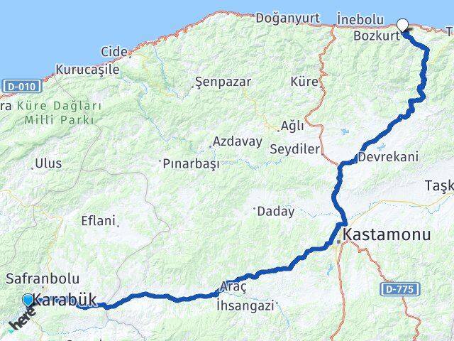 Karabük Bozkurt Kastamonu Arası Kaç Km - Yol Haritası