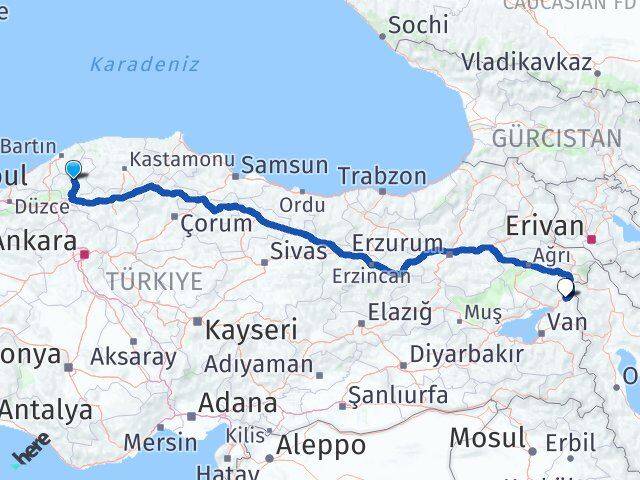 Karabük Çaldıran Van Arası Kaç Km - Yol Haritası