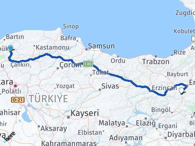 Karabük Çat Erzurum Arası Kaç Km - Yol Haritası