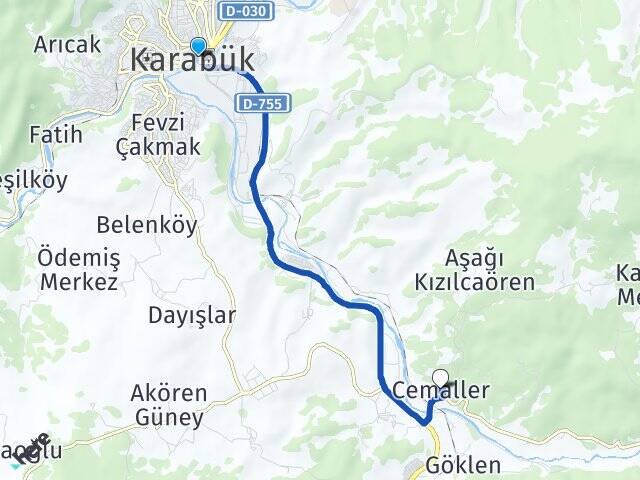 Karabük Cemaller Arası Kaç Km - Yol Haritası