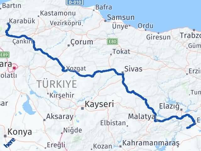 Karabük Çermik Diyarbakır Arası Kaç Km - Yol Haritası