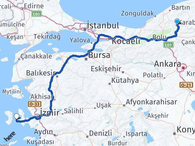 Karabük Çeşme İzmir Arası Kaç Km - Yol Haritası