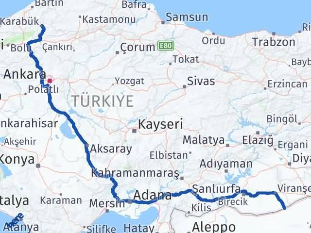 Karabük Ceylanpınar Şanlıurfa Arası Kaç Km - Yol Haritası