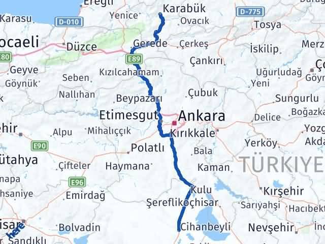 Karabük Cihanbeyli Konya Arası Kaç Km - Yol Haritası