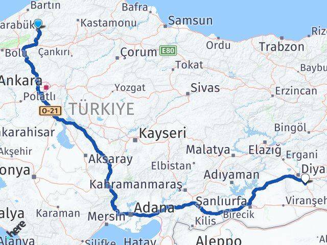 Karabük Çınar Diyarbakır Arası Kaç Km - Yol Haritası