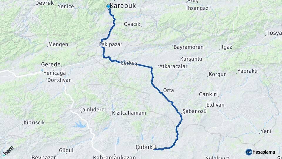 Karabük Çubuk Ankara Arası Kaç Km - Yol Haritası