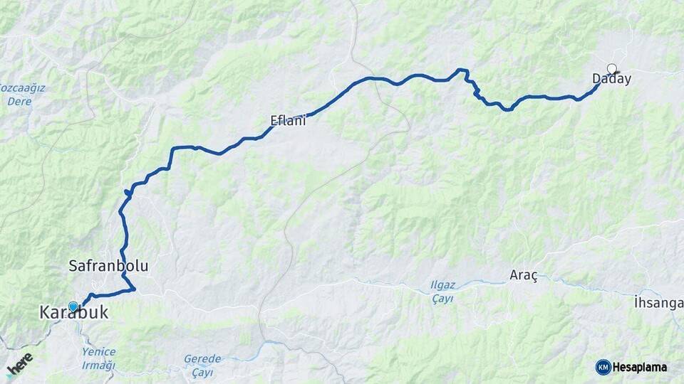 Karabük Daday Kastamonu Arası Kaç Km - Yol Haritası