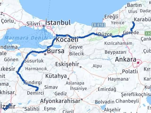 Karabük Demirci Manisa Arası Kaç Km - Yol Haritası