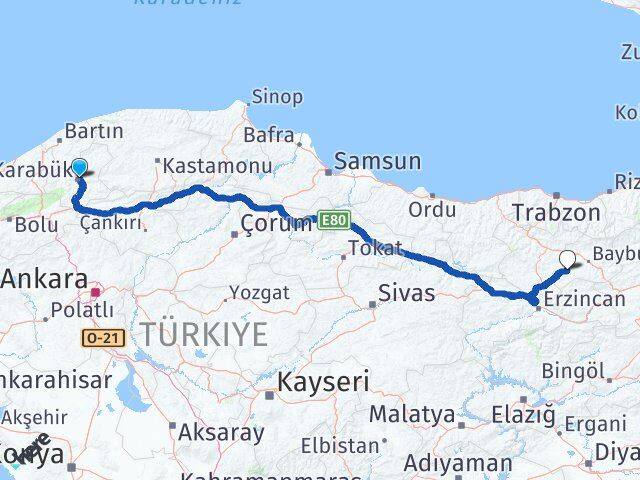 Karabük Demirözü Bayburt Arası Kaç Km - Yol Haritası