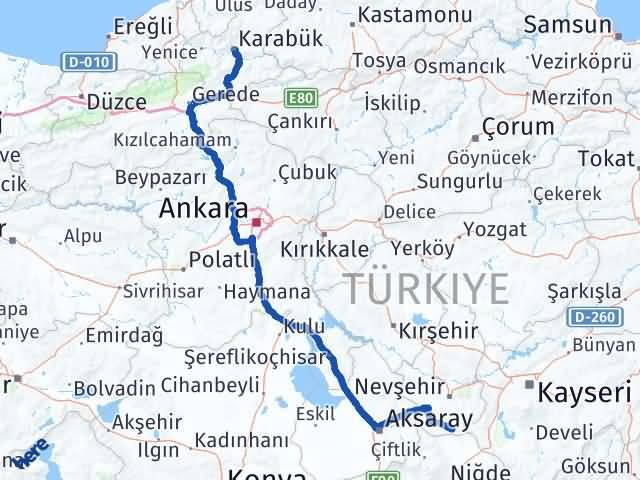 Karabük Derinkuyu Nevşehir Arası Kaç Km - Yol Haritası