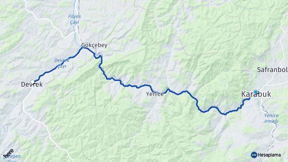 Karabük Devrek Zonguldak Arası Kaç Km - Yol Haritası