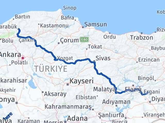 Karabük Dicle Diyarbakır Arası Kaç Km - Yol Haritası