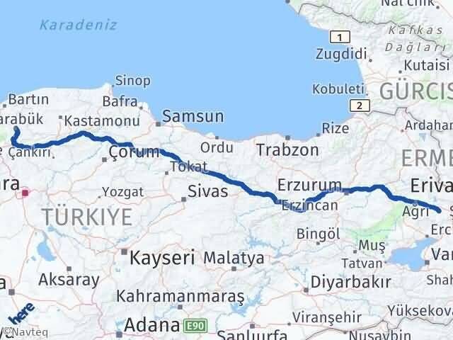 Karabük Diyadin Ağrı Arası Kaç Km - Yol Haritası