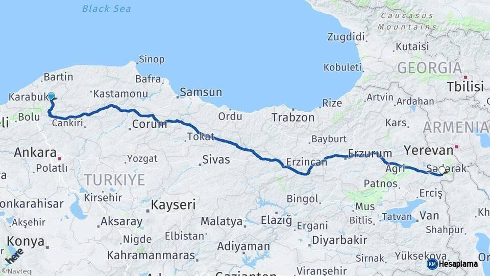 Karabük Doğubayazıt Ağrı Arası Kaç Km - Yol Haritası