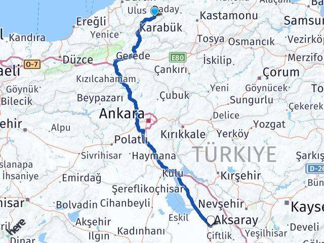 Karabük Eflani Aksaray Arası Kaç Km - Yol Haritası