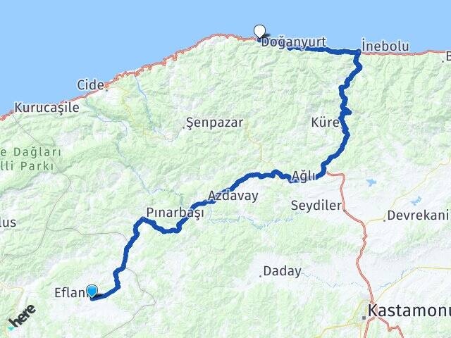 Karabük Eflani Doğanyurt Kastamonu Arası Kaç Km - Yol Haritası