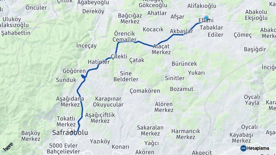 Karabük Eflani Safranbolu Arası Kaç Km - Yol Haritası