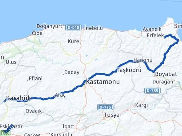 Karabük Erfelek Sinop Arası Kaç Km - Yol Haritası