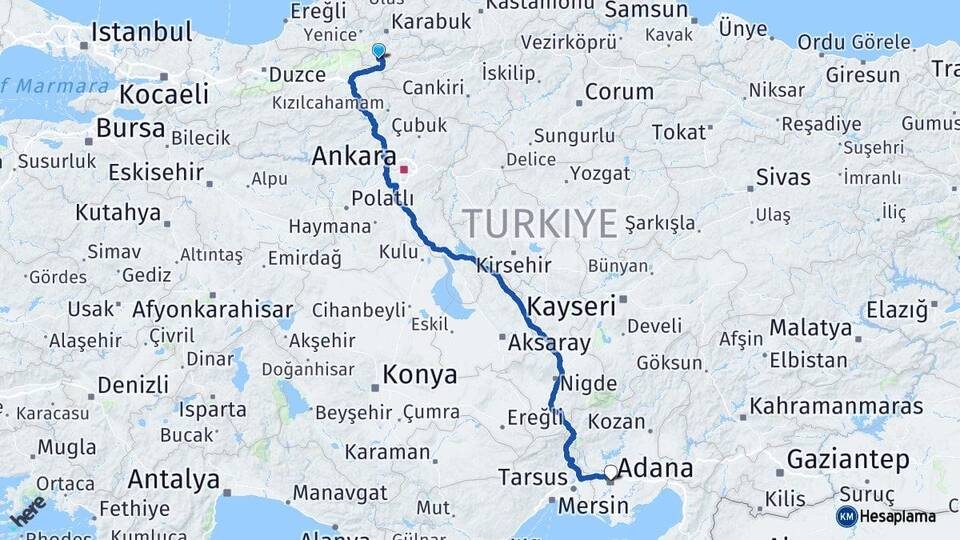 Karabük Eskipazar Adana Arası Kaç Km - Yol Haritası