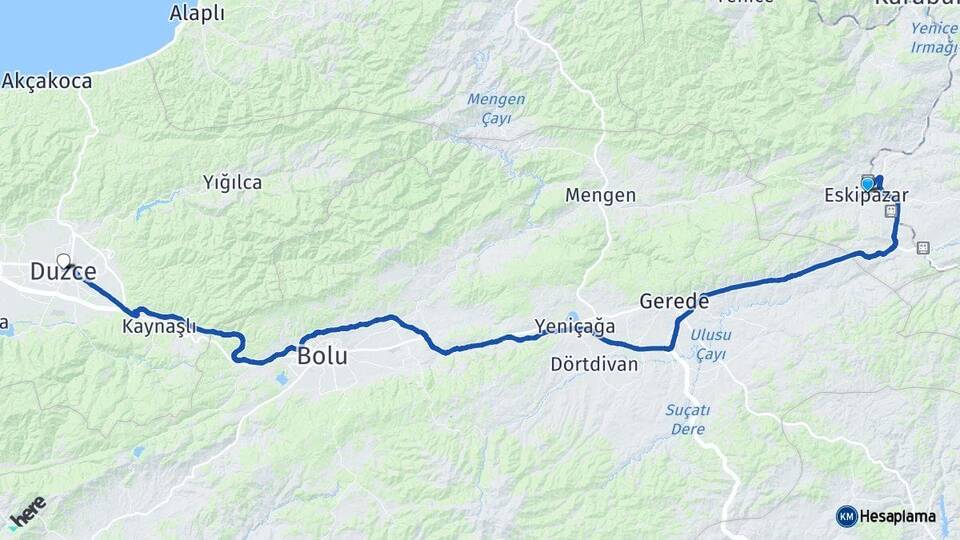 Karabük Eskipazar Düzce Arası Kaç Km - Yol Haritası