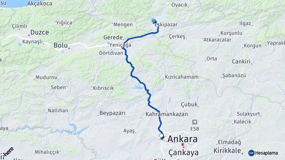 Karabük Eskipazar Eryaman Etimesgut Ankara Arası Kaç Km - Yol Haritası