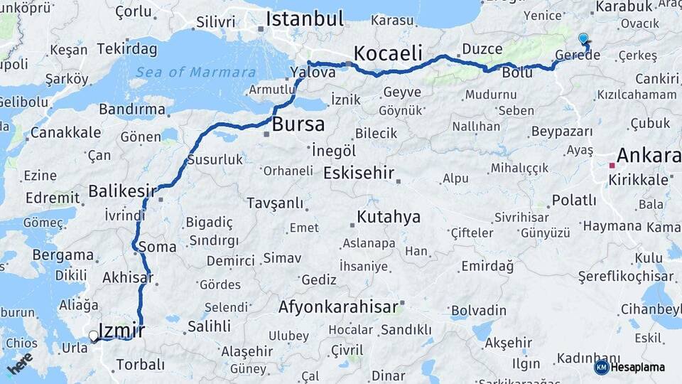 Karabük Eskipazar İzmir Arası Kaç Km - Yol Haritası