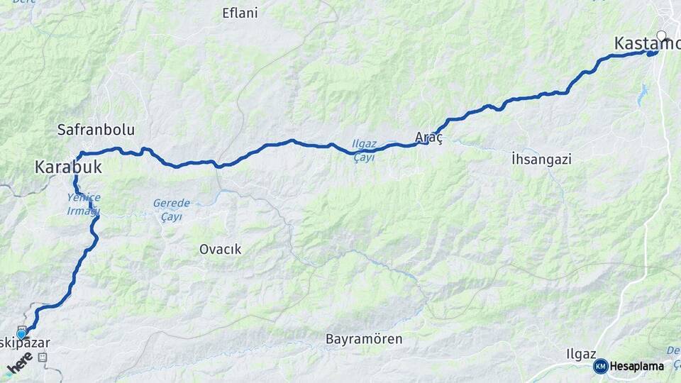 Karabük Eskipazar Kastamonu Arası Kaç Km - Yol Haritası