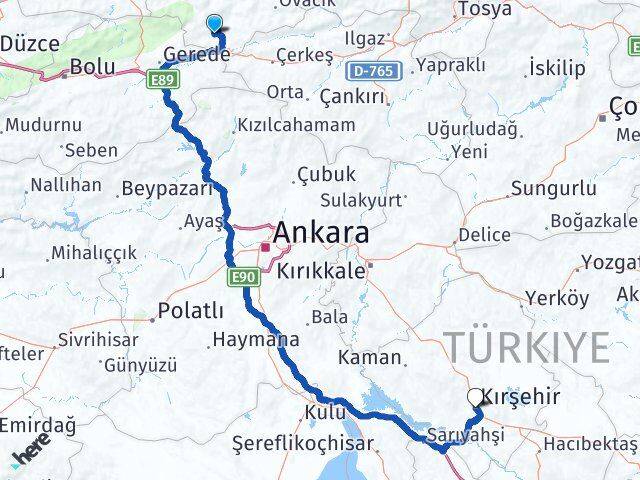 Karabük Eskipazar Kırşehir Arası Kaç Km - Yol Haritası