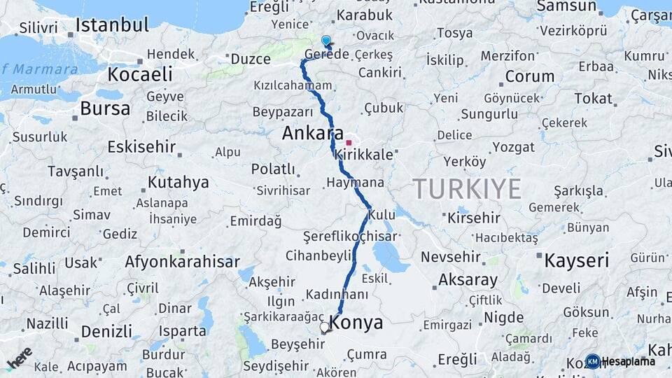 Karabük Eskipazar Konya Arası Kaç Km - Yol Haritası