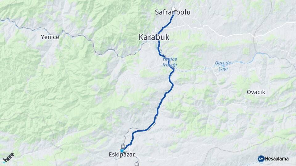 Karabük Eskipazar Safranbolu Arası Kaç Km - Yol Haritası