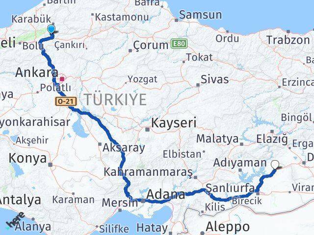 Karabük Eskipazar Siverek Şanlıurfa Arası Kaç Km - Yol Haritası