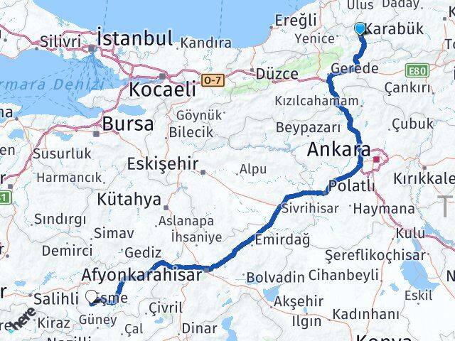 Karabük Eşme Uşak Arası Kaç Km - Yol Haritası