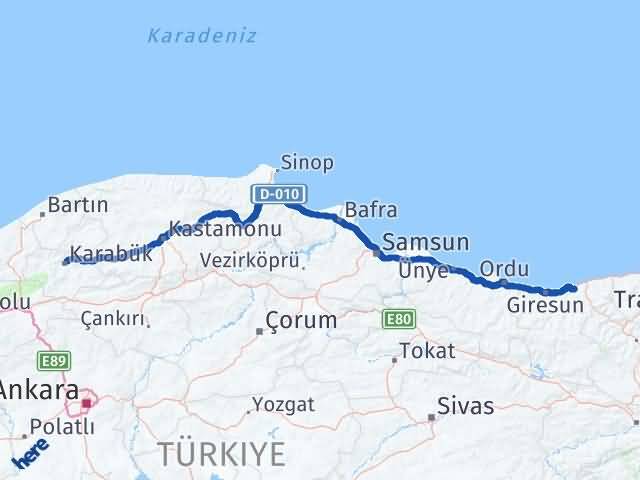 Karabük Espiye Giresun Arası Kaç Km - Yol Haritası