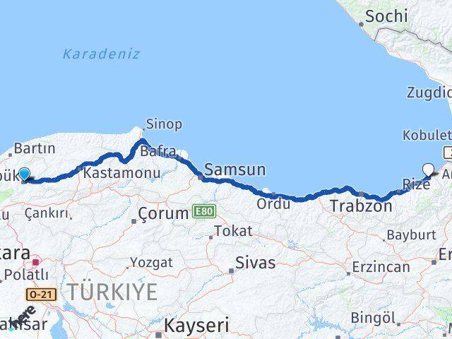 Karabük Fındıklı Rize Arası Kaç Km - Yol Haritası