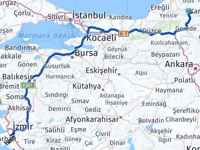 Karabük Gaziemir İzmir Arası Kaç Km - Yol Haritası