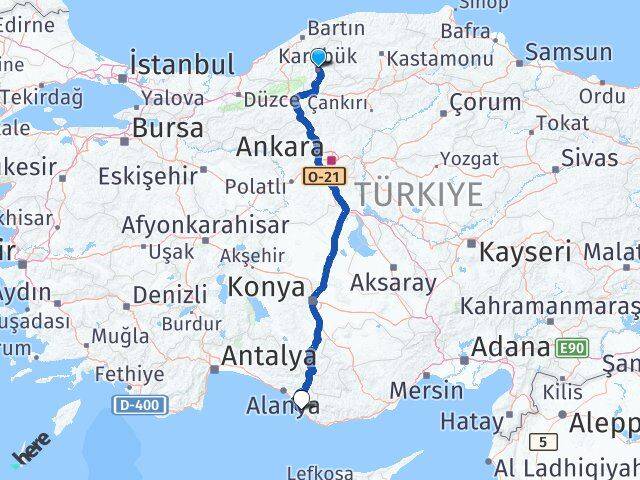 Karabük Gazipaşa Antalya Arası Kaç Km - Yol Haritası