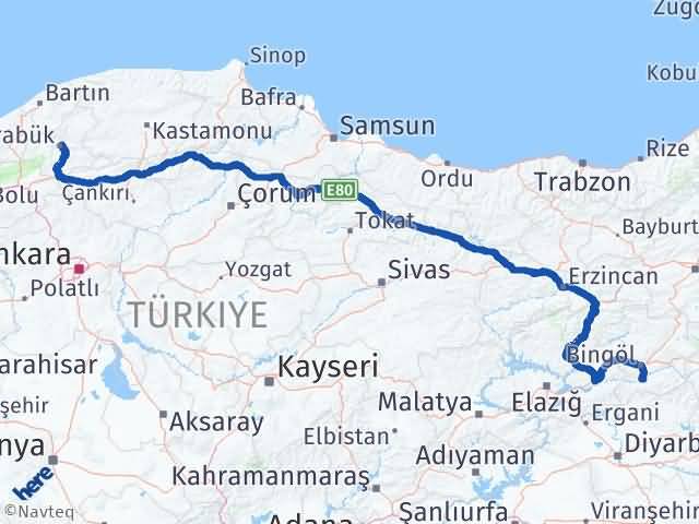 Karabük Genç Bingöl Arası Kaç Km - Yol Haritası
