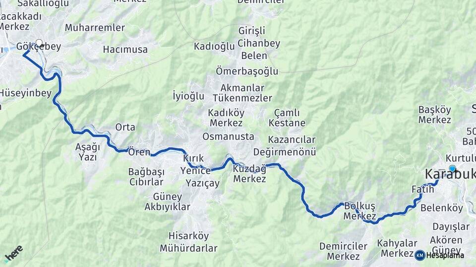 Karabük Gökçebey Zonguldak Arası Kaç Km - Yol Haritası