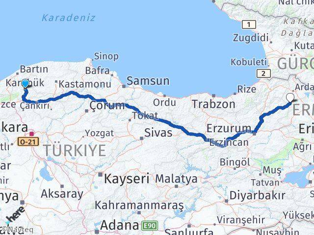 Karabük Göle Ardahan Arası Kaç Km - Yol Haritası