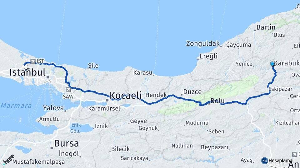 Karabük Hadımköy Arnavutköy İstanbul Arası Kaç Km - Yol Haritası