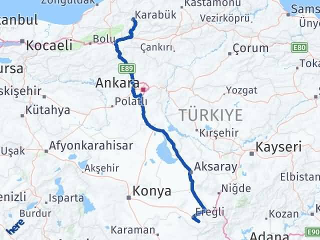 Karabük Halkapınar Konya Arası Kaç Km - Yol Haritası