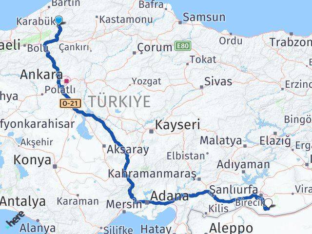 Karabük Harran Şanlıurfa Arası Kaç Km - Yol Haritası