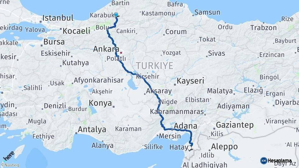 Karabük Hatay Arası Kaç Km - Yol Haritası