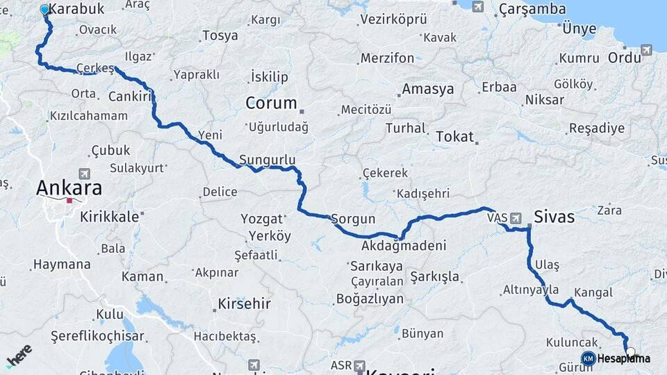 Karabük Hekimhan Malatya Arası Kaç Km - Yol Haritası