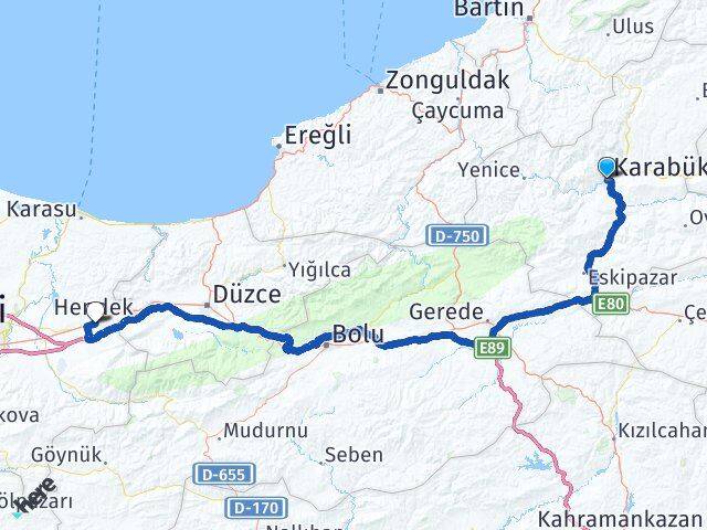 Karabük Hendek Sakarya Arası Kaç Km - Yol Haritası