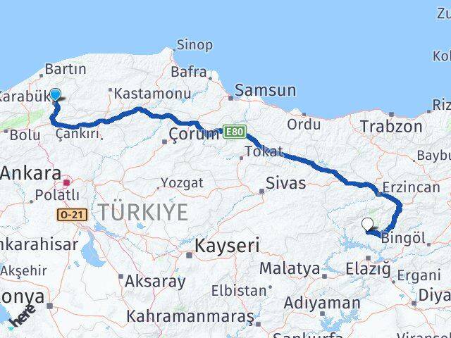 Karabük Hozat Tunceli Arası Kaç Km - Yol Haritası