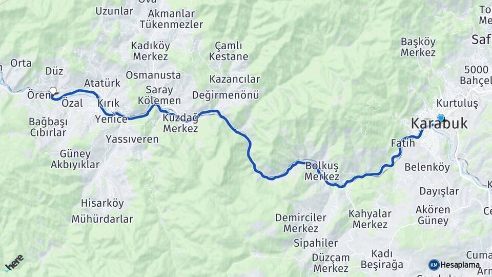 Karabük Ibrıcak Yenice Arası Kaç Km - Yol Haritası