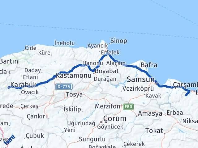 Karabük İkizce Ordu Arası Kaç Km - Yol Haritası