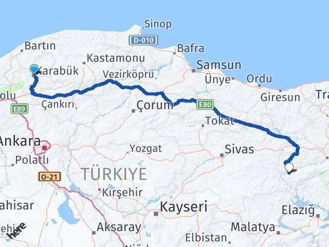 Karabük İliç Erzincan Arası Kaç Km - Yol Haritası